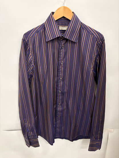 Poggianti 1958 Mens Bronze/Blue Long Sleeve Dress Shirt Size M