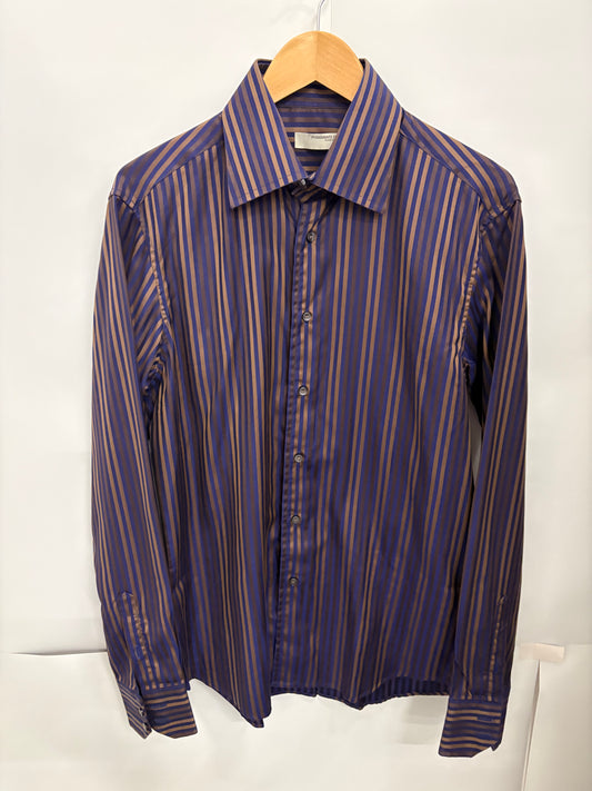 Poggianti 1958 Mens Bronze/Blue Long Sleeve Dress Shirt Size M