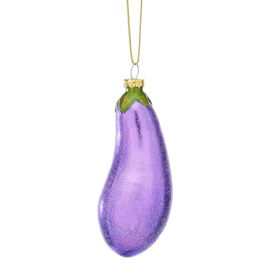 Chrome metallic purple aubergine hanging decoration lightly dusted with silver glitter