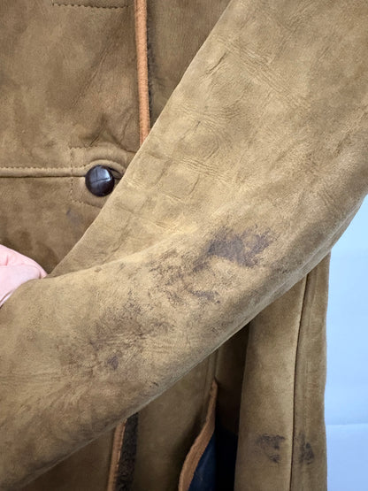 Vintage Debenhams Brown Womens Borg Suede Coat Size 12