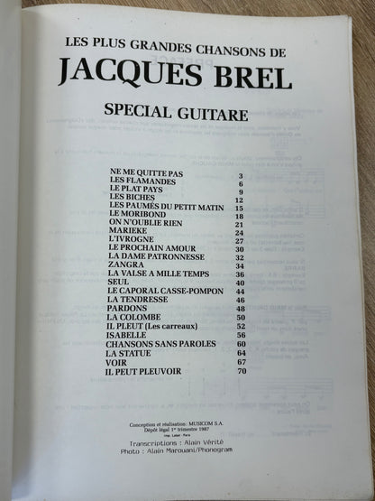 Special Guitare Sheet Music Book by Jacques Brel
