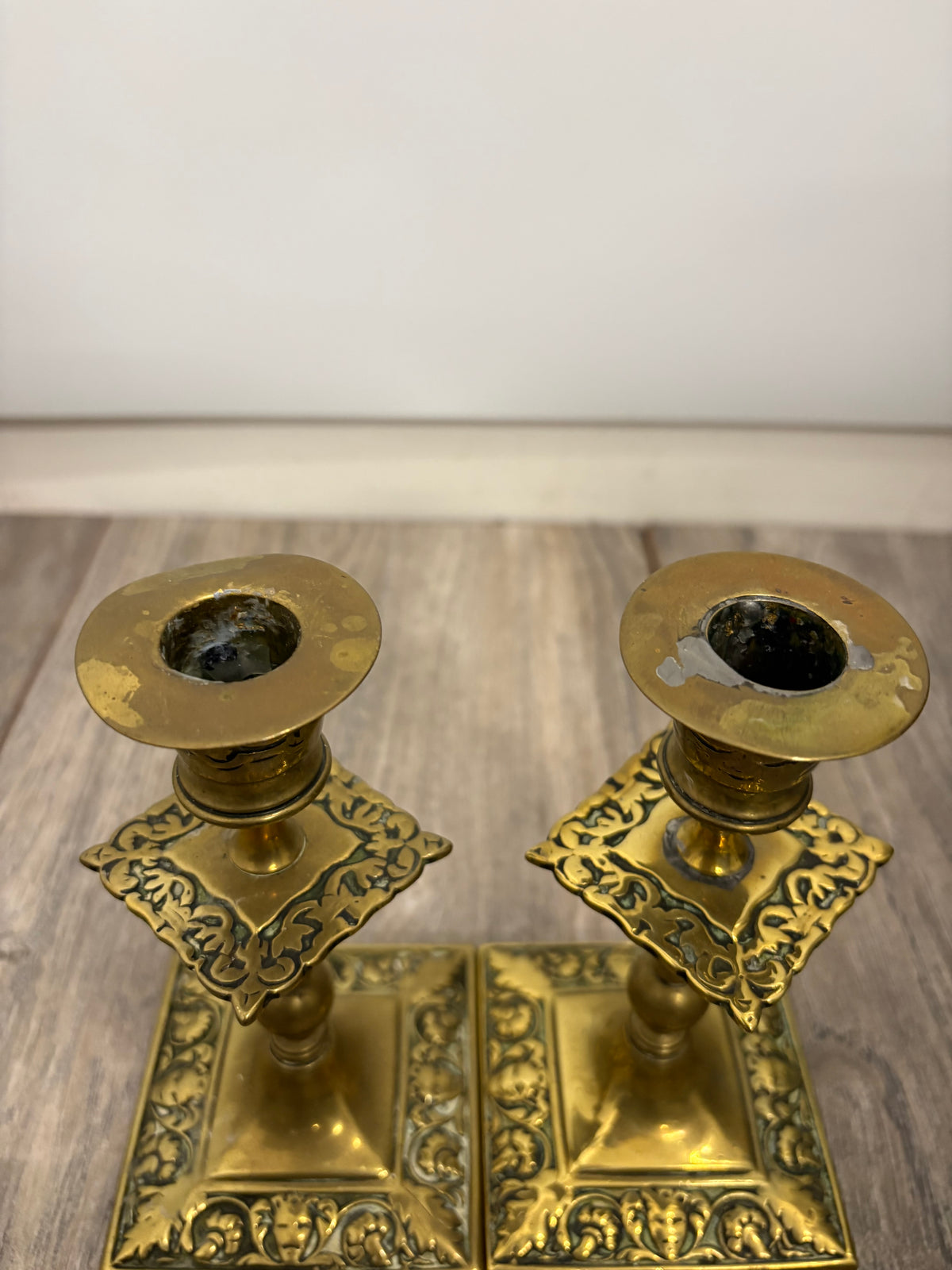 Antique Victorian Ornate Gothic Brass Candlesticks - Set of 4