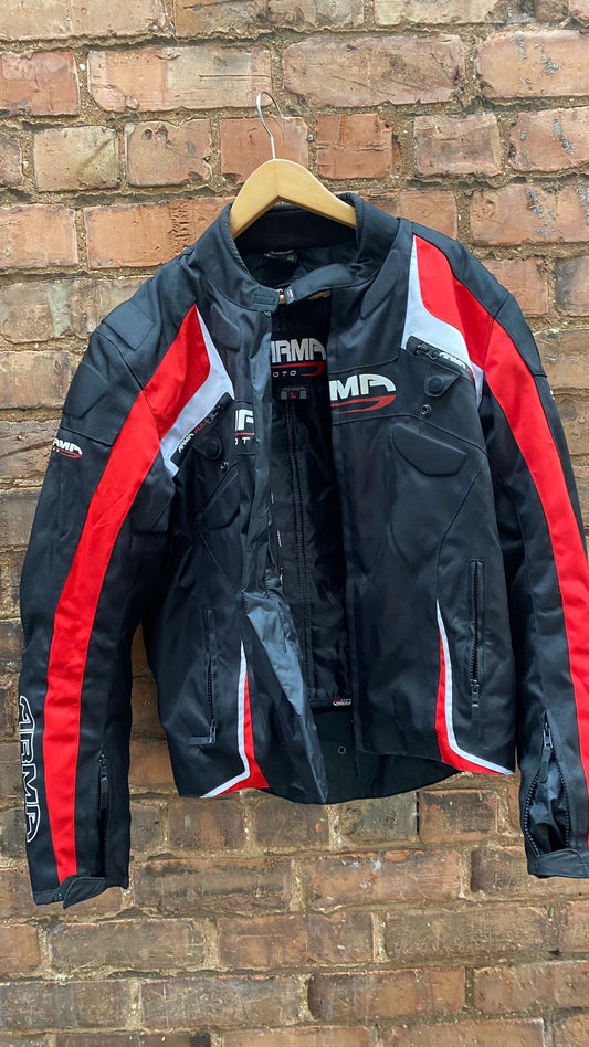 Arma Moto Biker Jacket Large for Motorbike, Black and red