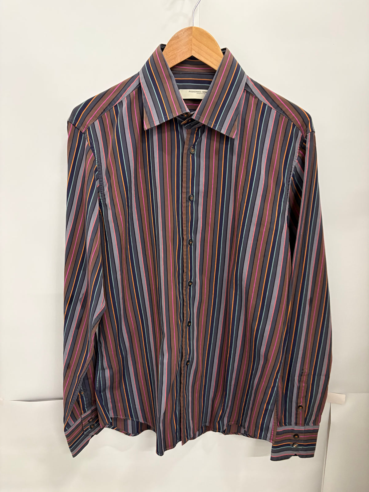 Poggianti 1958 Mens Brown/Purple Long Sleeve Dress Shirt Size L