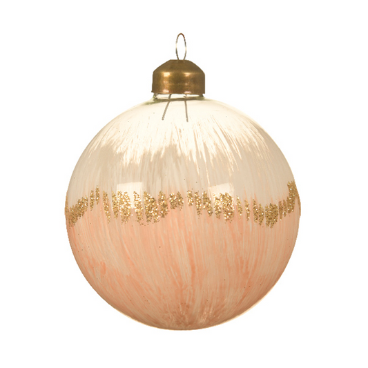 blushing pink bauble, ombre shades of pink with glitter dusting around the middle.