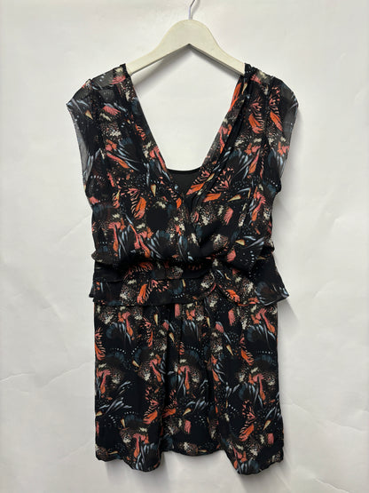 Allsaints Multicoloured Butterfly Print Tori Flutter Mini Dress 14 BNWT