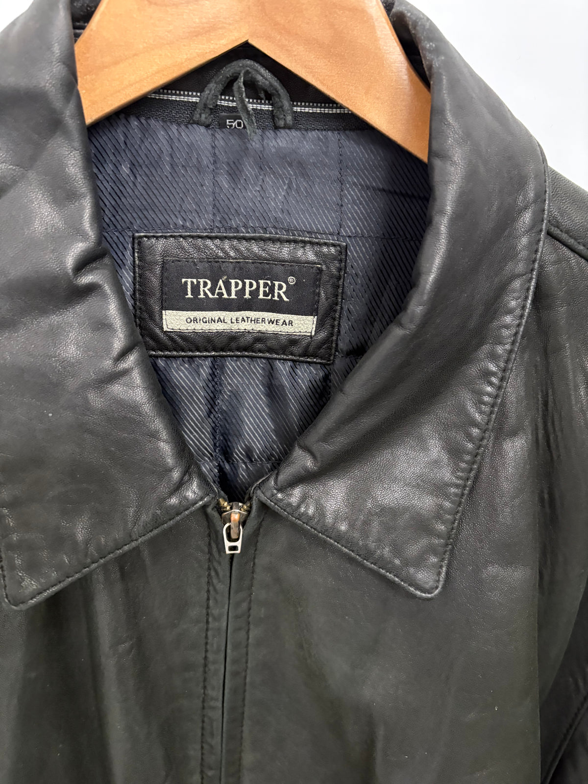 Vintage Trapper Venturo Mens Black Leather Coat Size 40