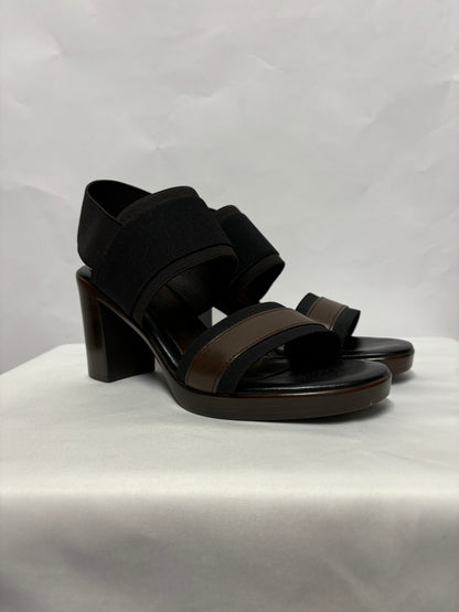 NR Rapisardi Brown and Black Leather Elasticated Block Heel Sandals 5