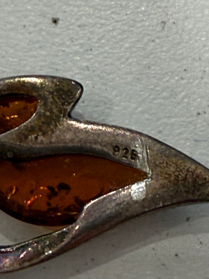 925 Silver Necklace With Amber Gemstone