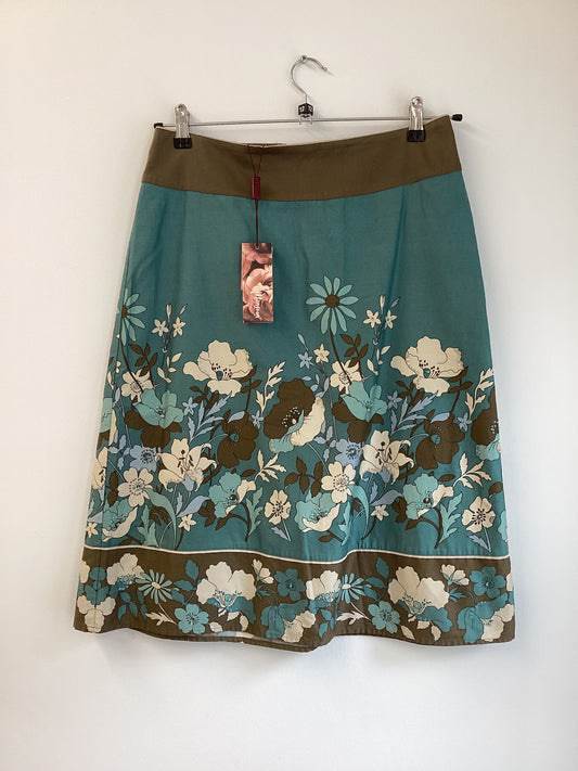 Monsoon, Blue Brown and Cream, Midi Skirt, Size 12, BNWT, Brand New With Tags