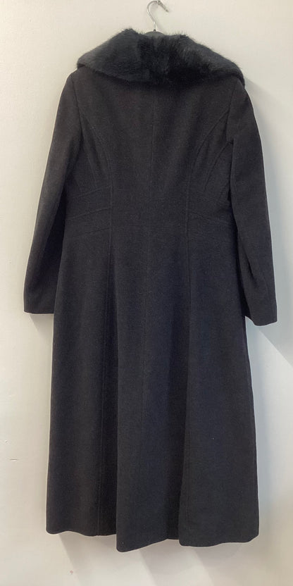 Precis, Long Winter Coat, Merino Wool and Cashmere Blend, UK Size 10, Black, Removable Collar