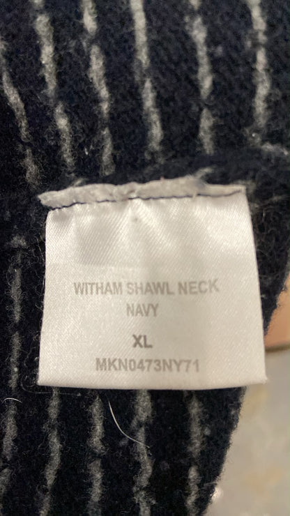 Barbour Mens Witham Shawl Neck Navy Lambswool Jumper Size XL