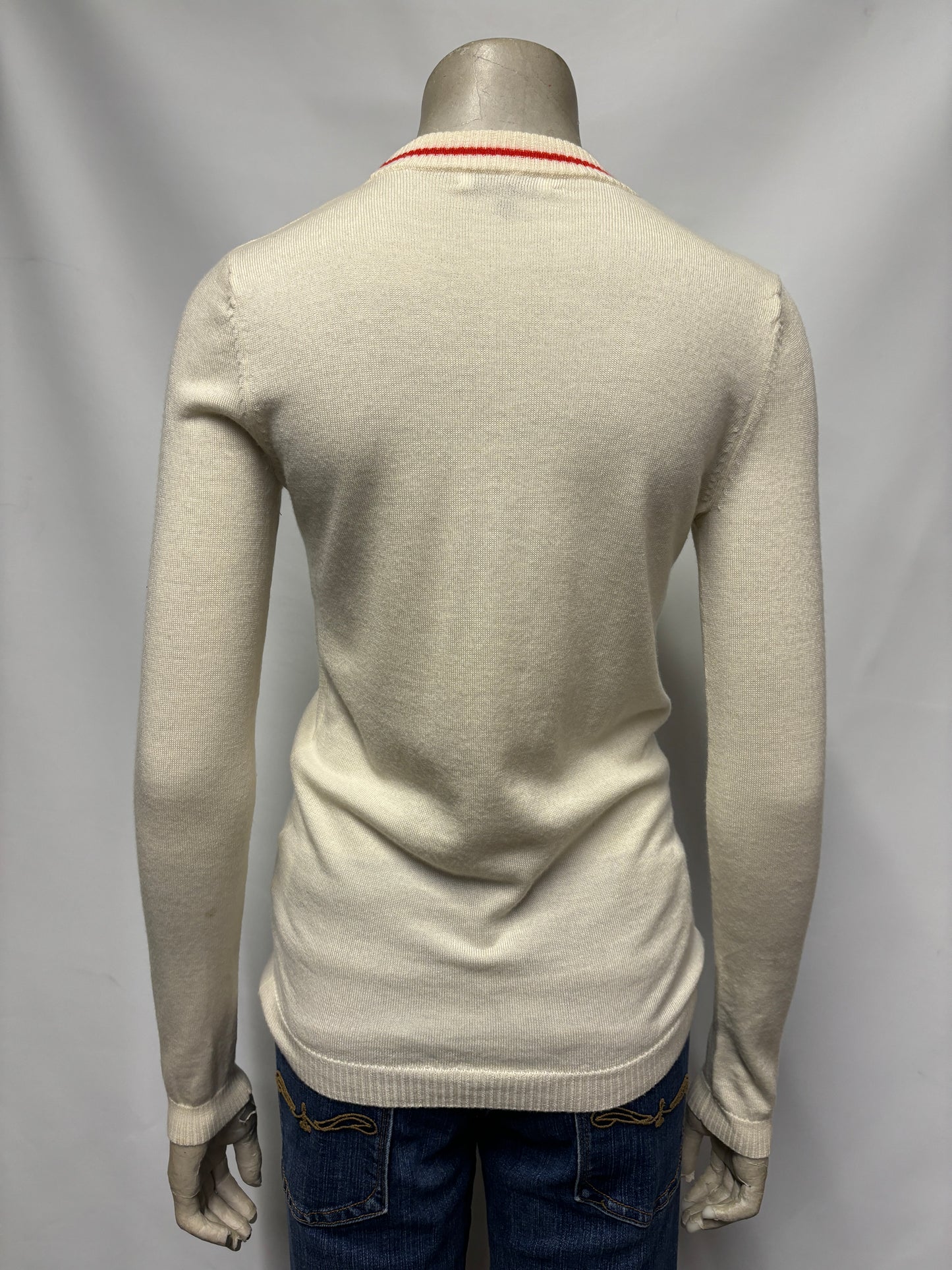 Bella Freud Cream and Red GIRL Wool Jumper XS