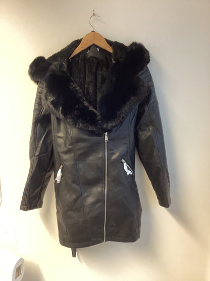 Quiz Black Leather Look Jacket Size 12-14