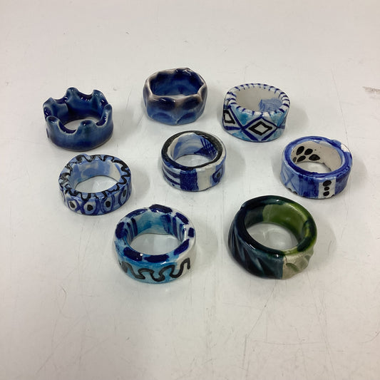 8 Decorative Hand Painted Ceramic Napkin Rings