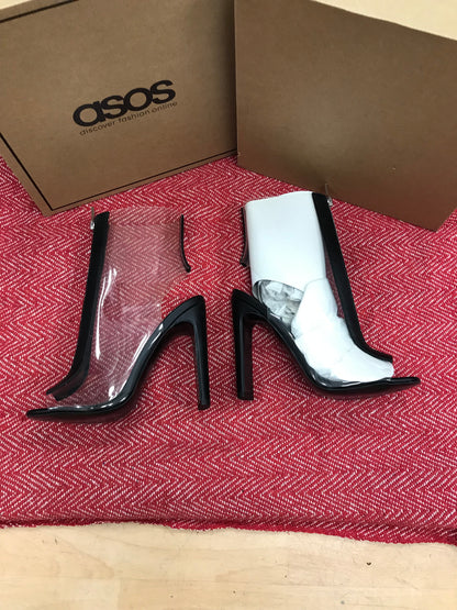 ASOS BNWT Size 6 Clear Zip Up Boots With Black Heels