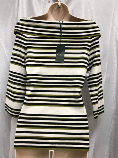 Hobbs BNWT Francine Sweater, Wide Necked Half Sleeved Green, Black and Ivory Size Small/10 RRP £79