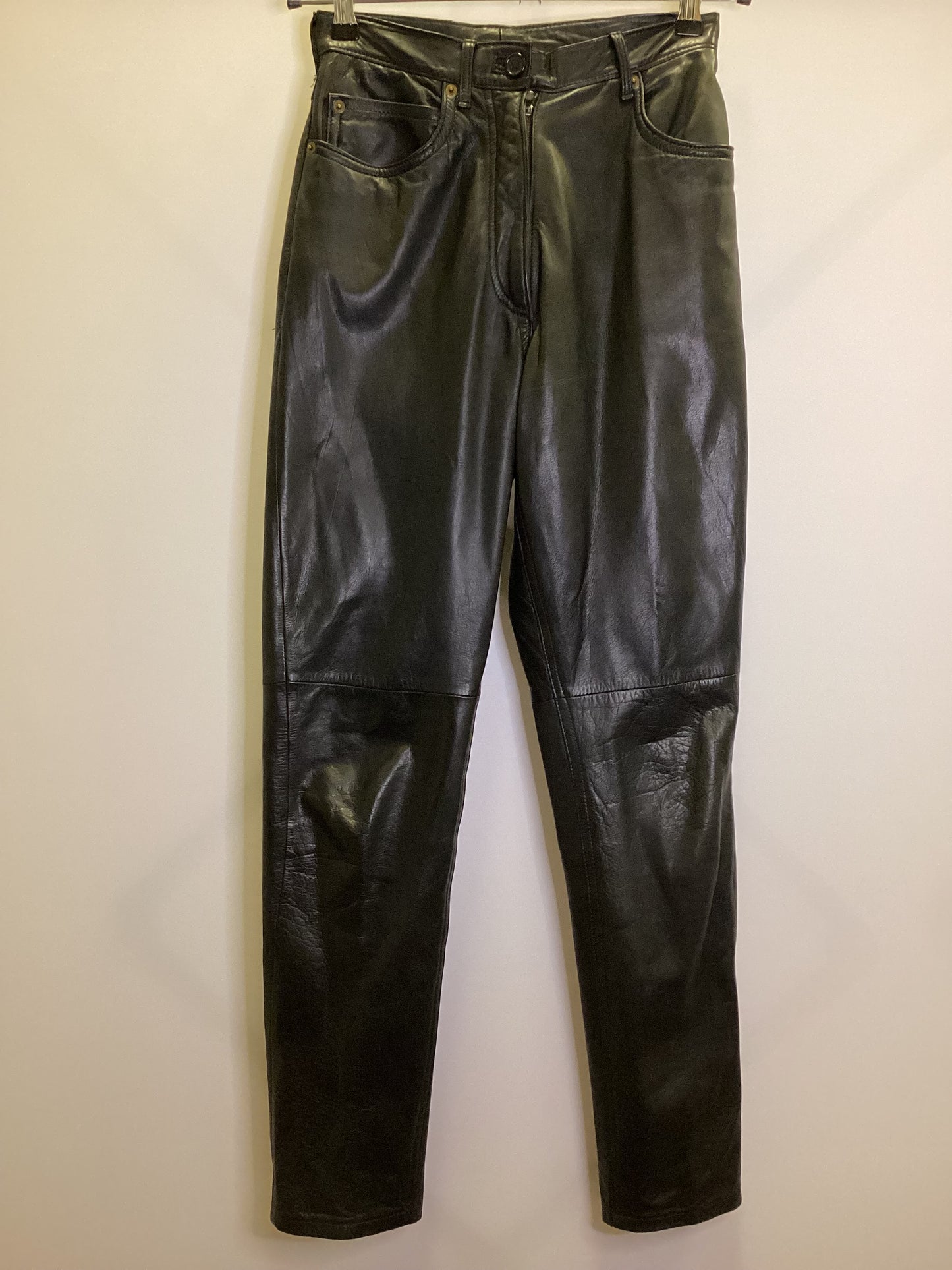 Vintage Next Black 100% Leather Trousers Size 10