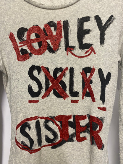 Sisley Grey Red and Black Graphic Sister Text Jumper 13/14 Yrs 170cm