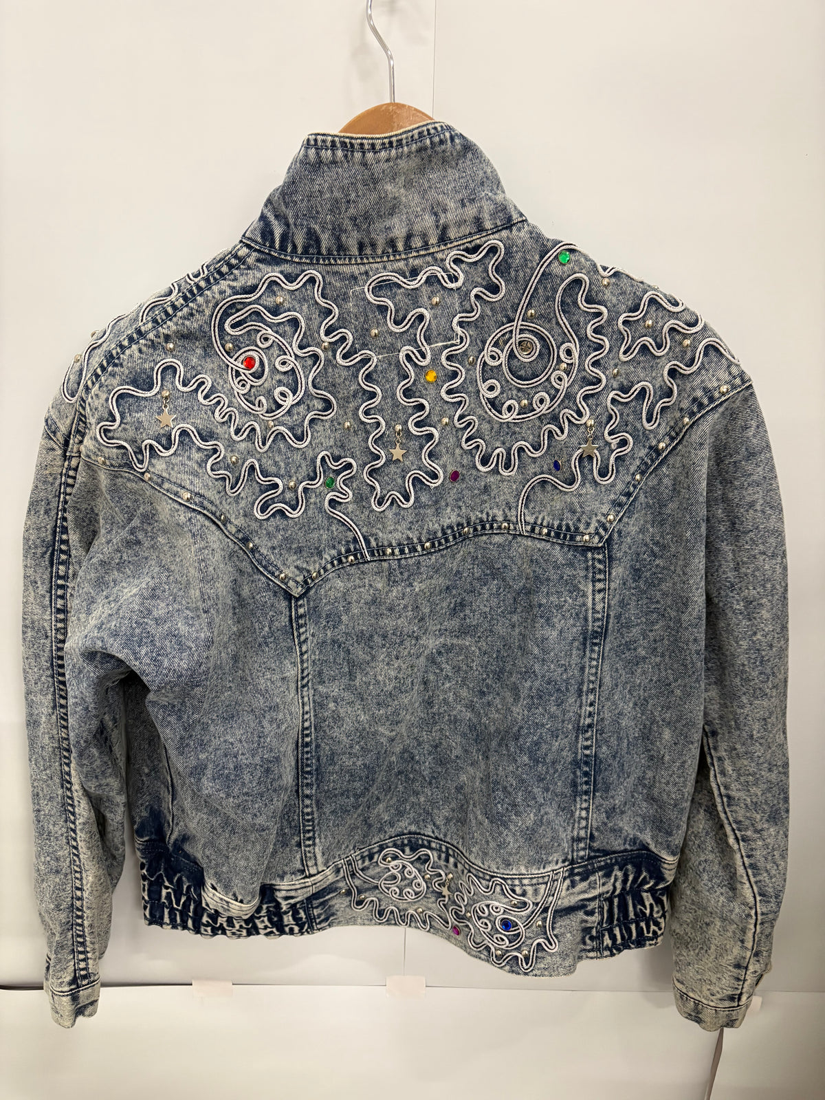 Vintage Acid-Wash Embroidered Womens Denim Jacket Size L/XL