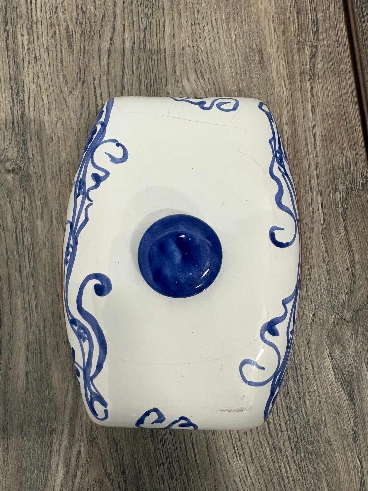 Portuguese Hand-Painted Blue and White Butter Dish