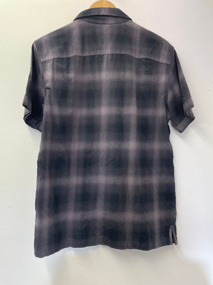 AllSaints Black and Purple Plaid Short Sleeve Shirt