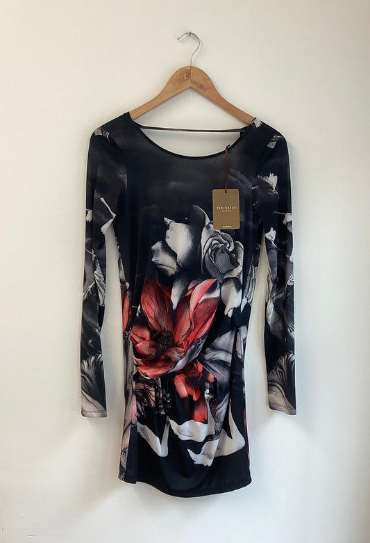 Ted Baker, Red White and Black, Low back Dress, Size 12, BNWT, Brand New With Tags