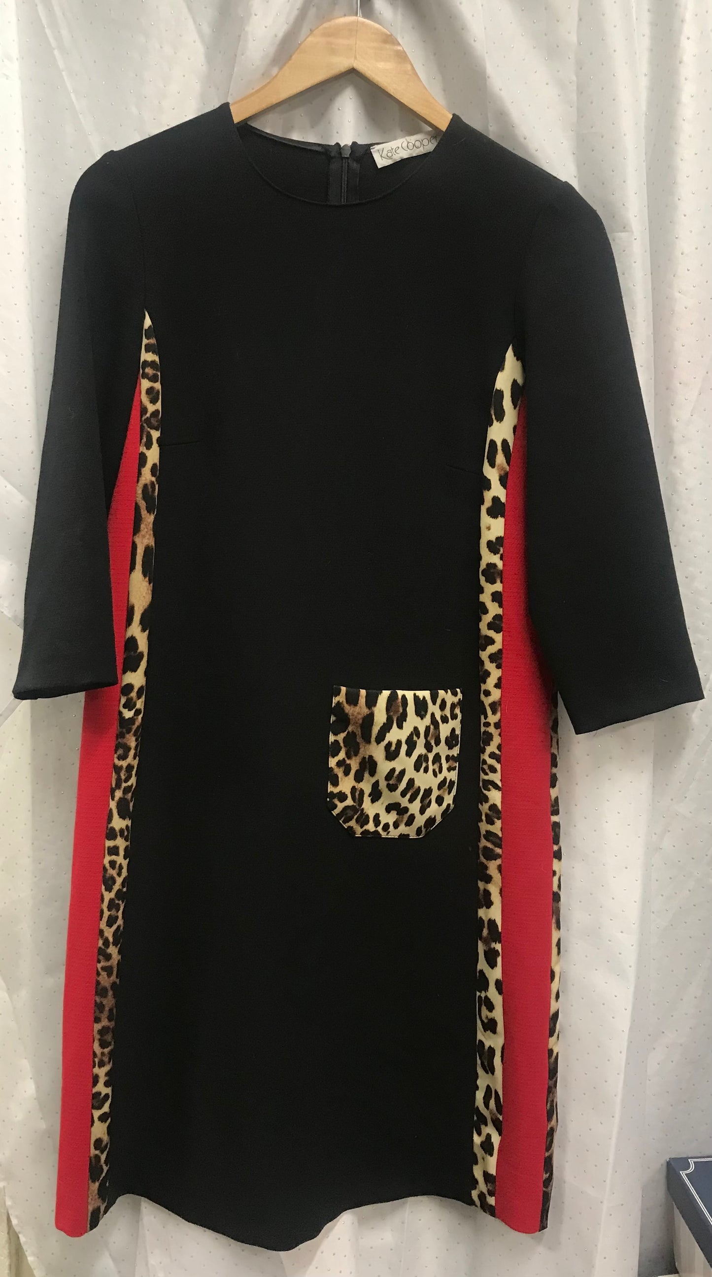 Kate Cooper Size 10 Black, Red and Leopard Print MIDI Dress With Pocket