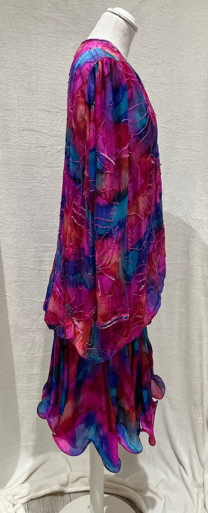 Vintage 1980s–90s Handmade 100% Silk Beaded Dress Size S