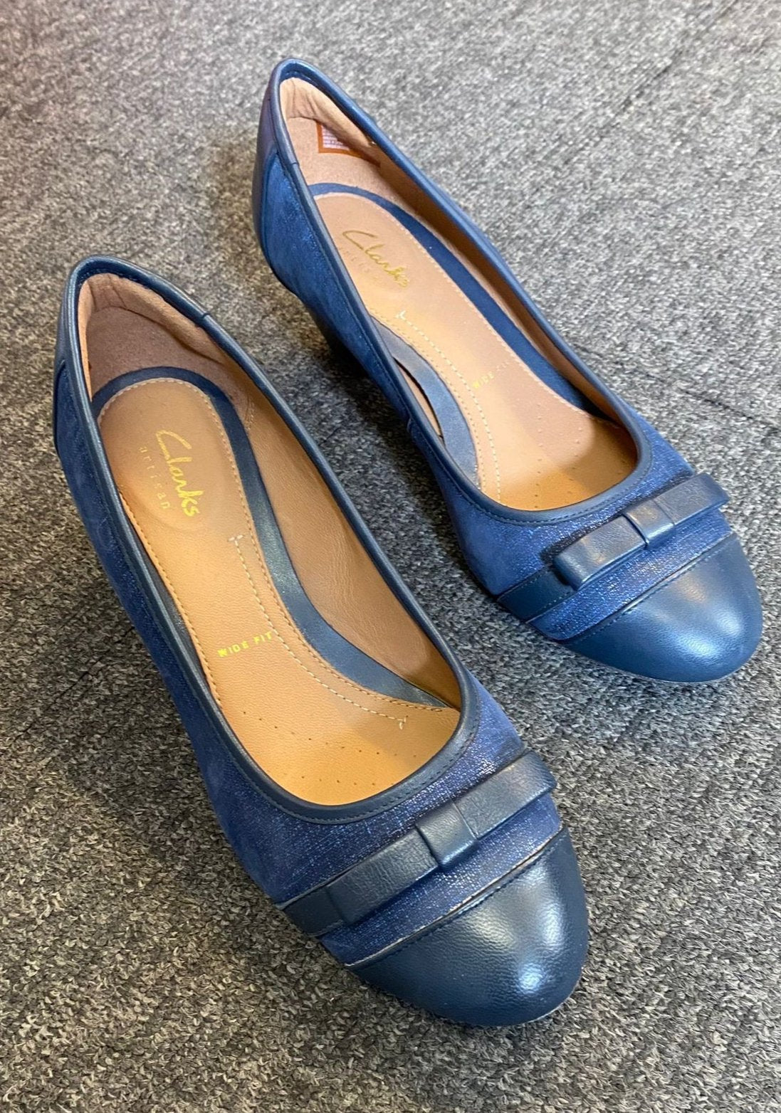 Clarks Blue Low Heel Court Shoe Wide Fit 6.5