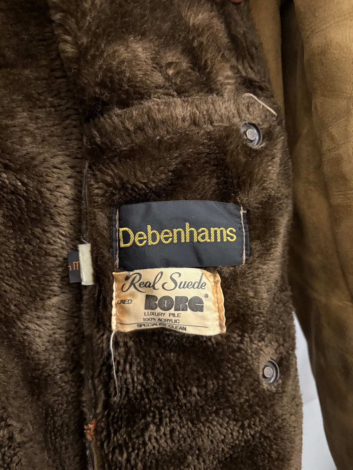 Vintage Debenhams Brown Womens Borg Suede Coat Size 12
