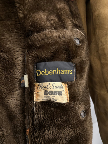 Vintage Debenhams Brown Womens Borg Suede Coat Size 12