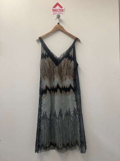 BNWT Zara Women's Black Brown Lace Sheer Sleeveless Dress Size S