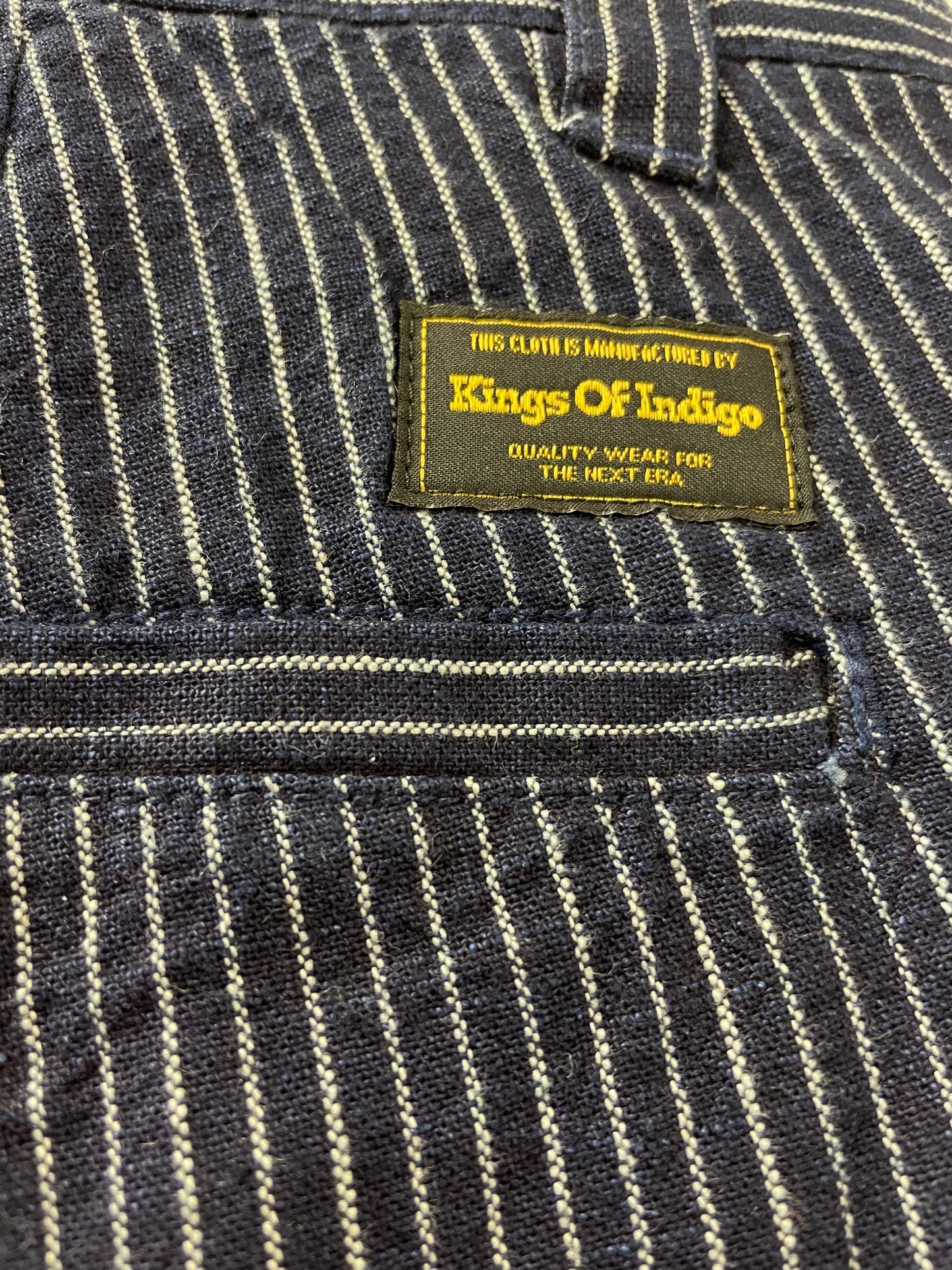 BNWT Kings of Indigo Navy Blue Pin Stripe Organic Cotton Shorts Size 36