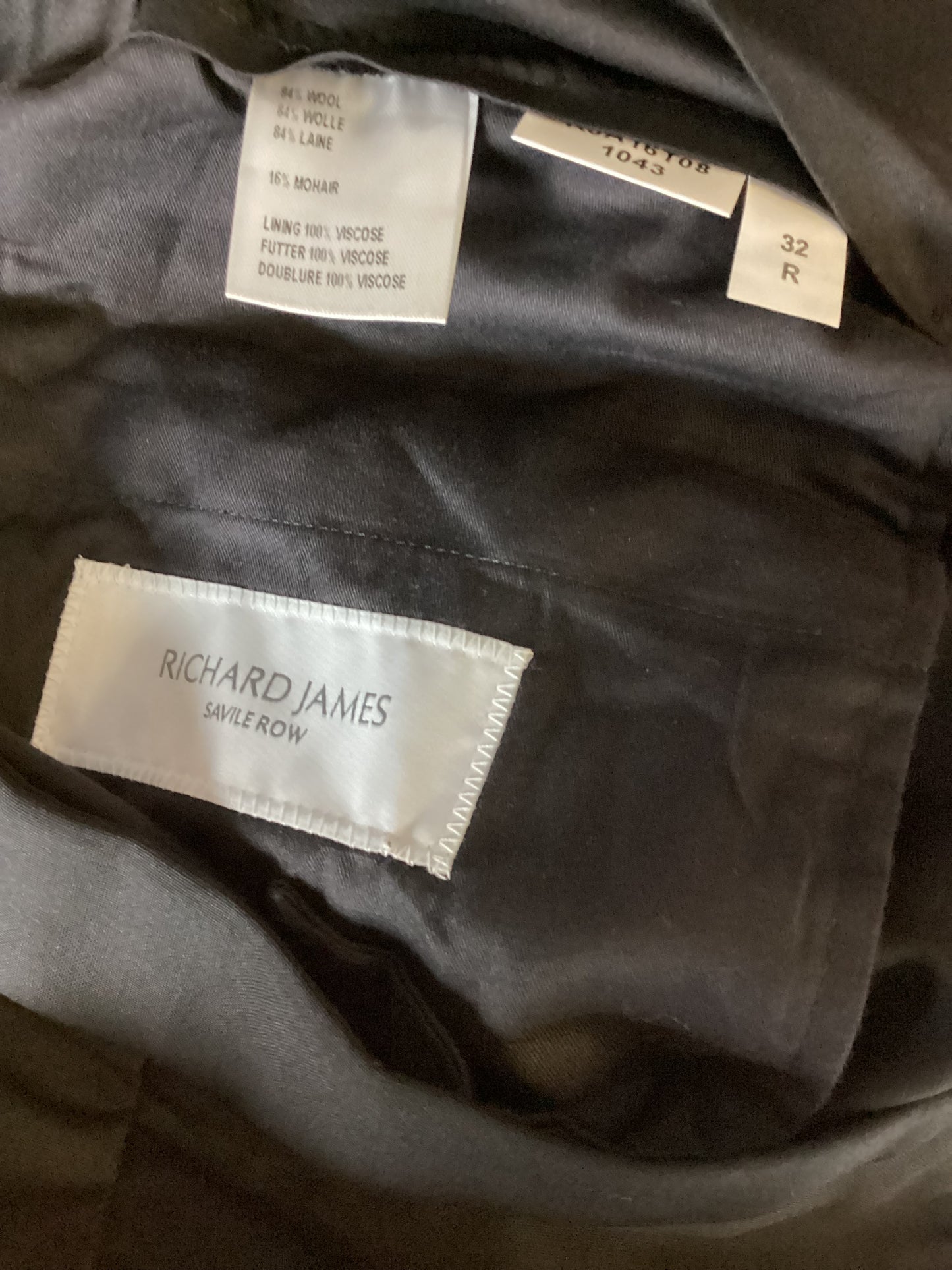 Richard James Savile Row Classic Wool and Mohair Black Trousers Size 32R