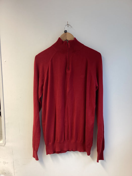 Timberland, Red, Long Sleeve Zip Neck Jumper, Size Medium