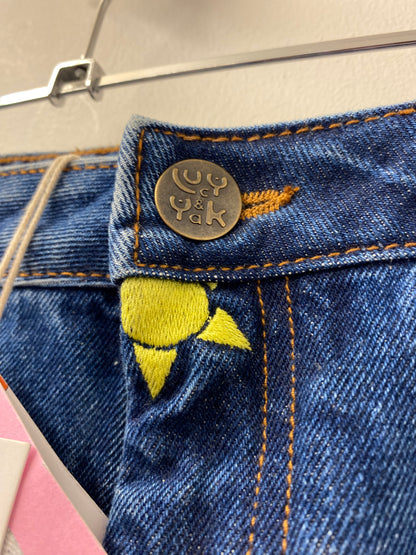 BNWT Lucy and Yak Dana Mom Jeans Organic Denim Solange Embroidery Size 50R