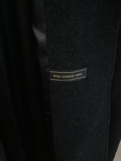 Precis, Long Winter Coat, Merino Wool and Cashmere Blend, UK Size 10, Black, Removable Collar