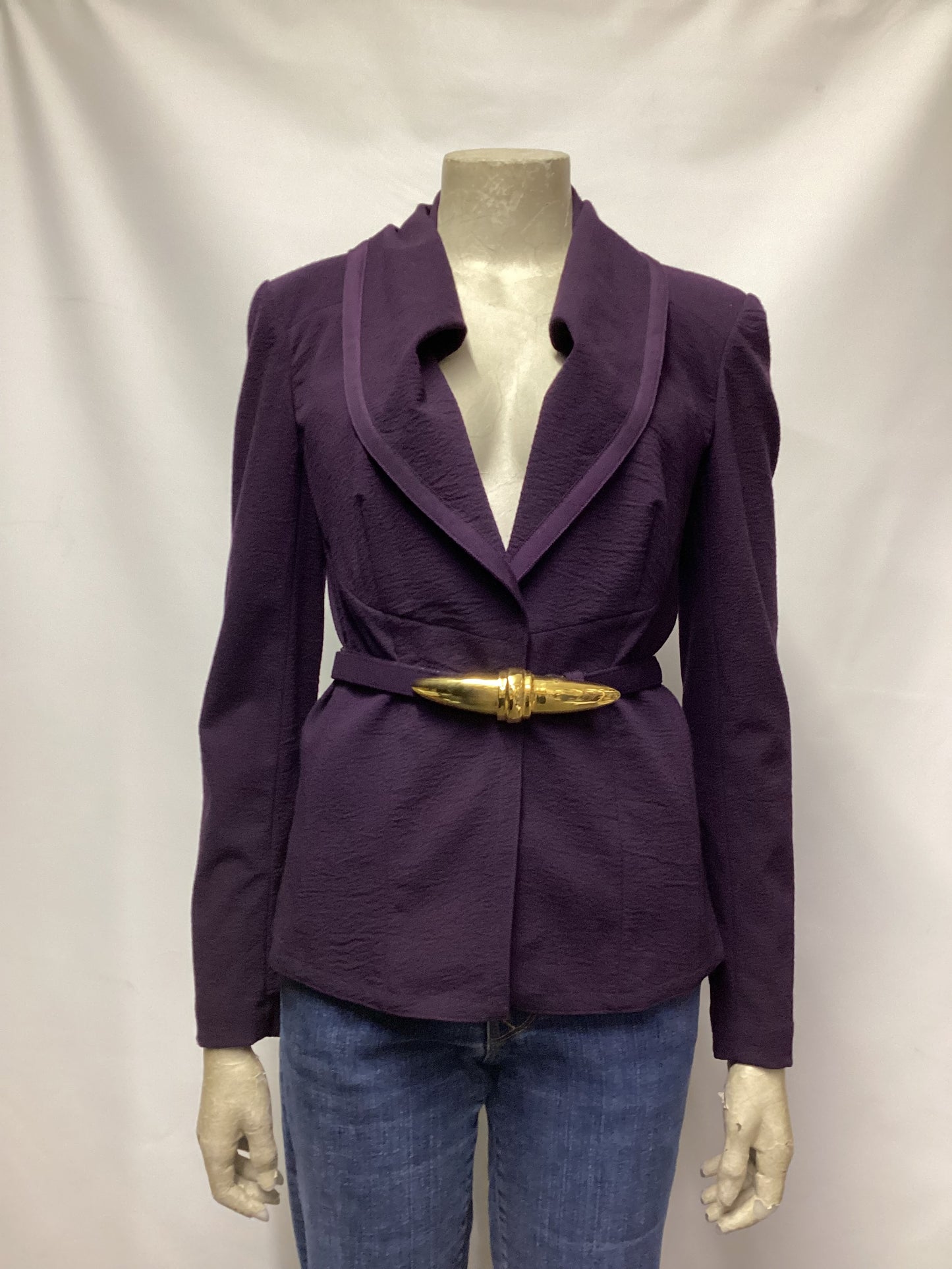 Donna Karan Purple Wool Blend Belted Blazer Size 8/36