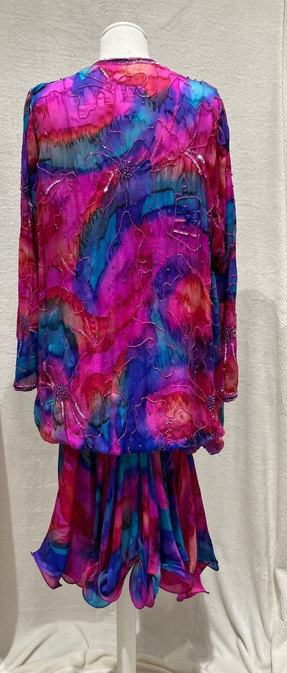 Vintage 1980s–90s Handmade 100% Silk Beaded Dress Size S