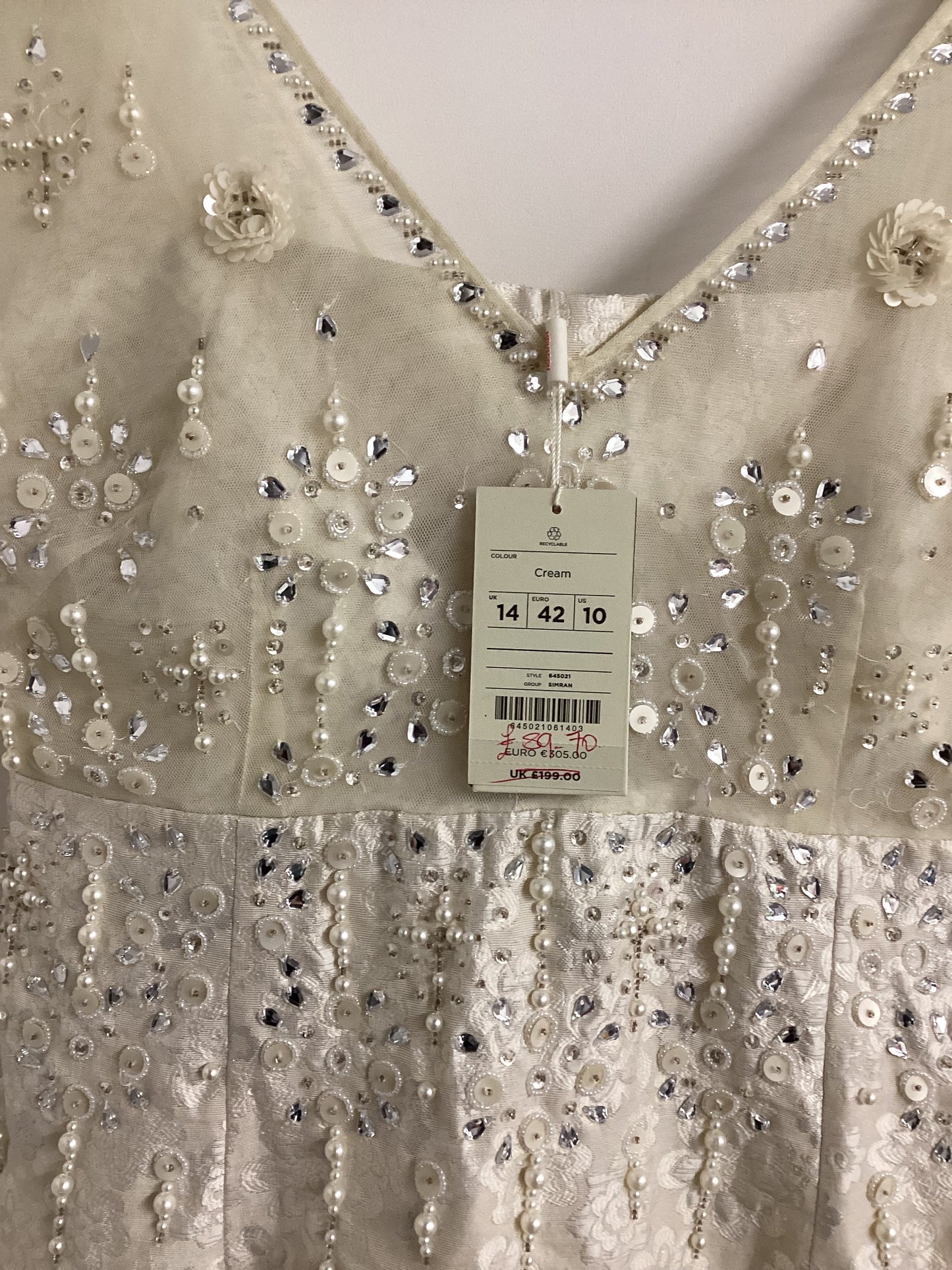 BNWT Monsoon Cream Simran Beaded Dress Size 14