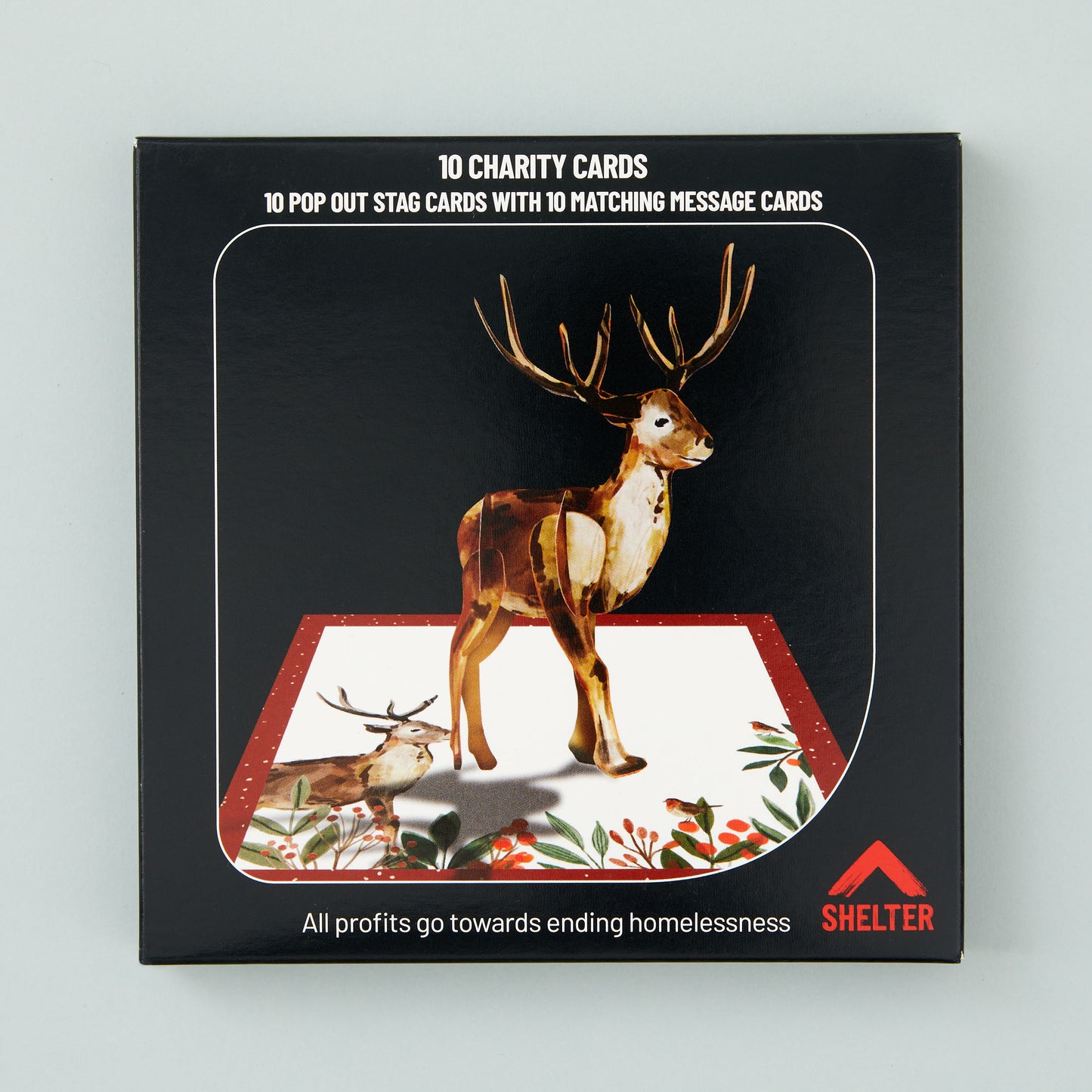 10 'Pop Out Stag' Cards in card Shelter branded box. 