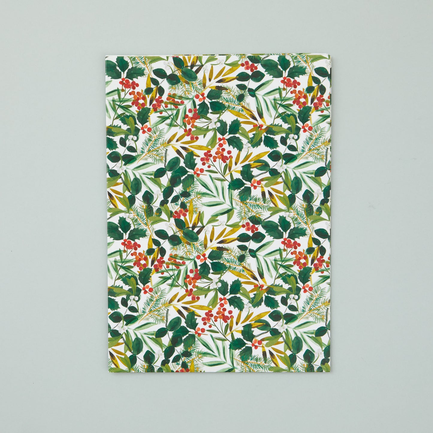 A sheet of wrapping paper with seasonal botanical design.