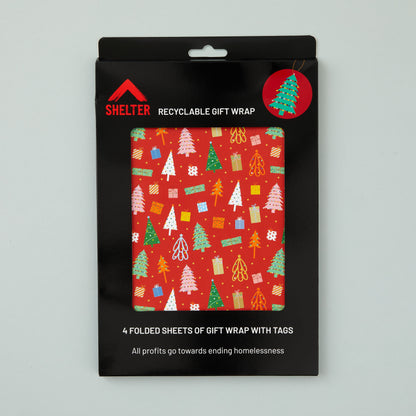 Pack of four sheets of gift wrap and matching tags packaged in a card Shelter branded box. 