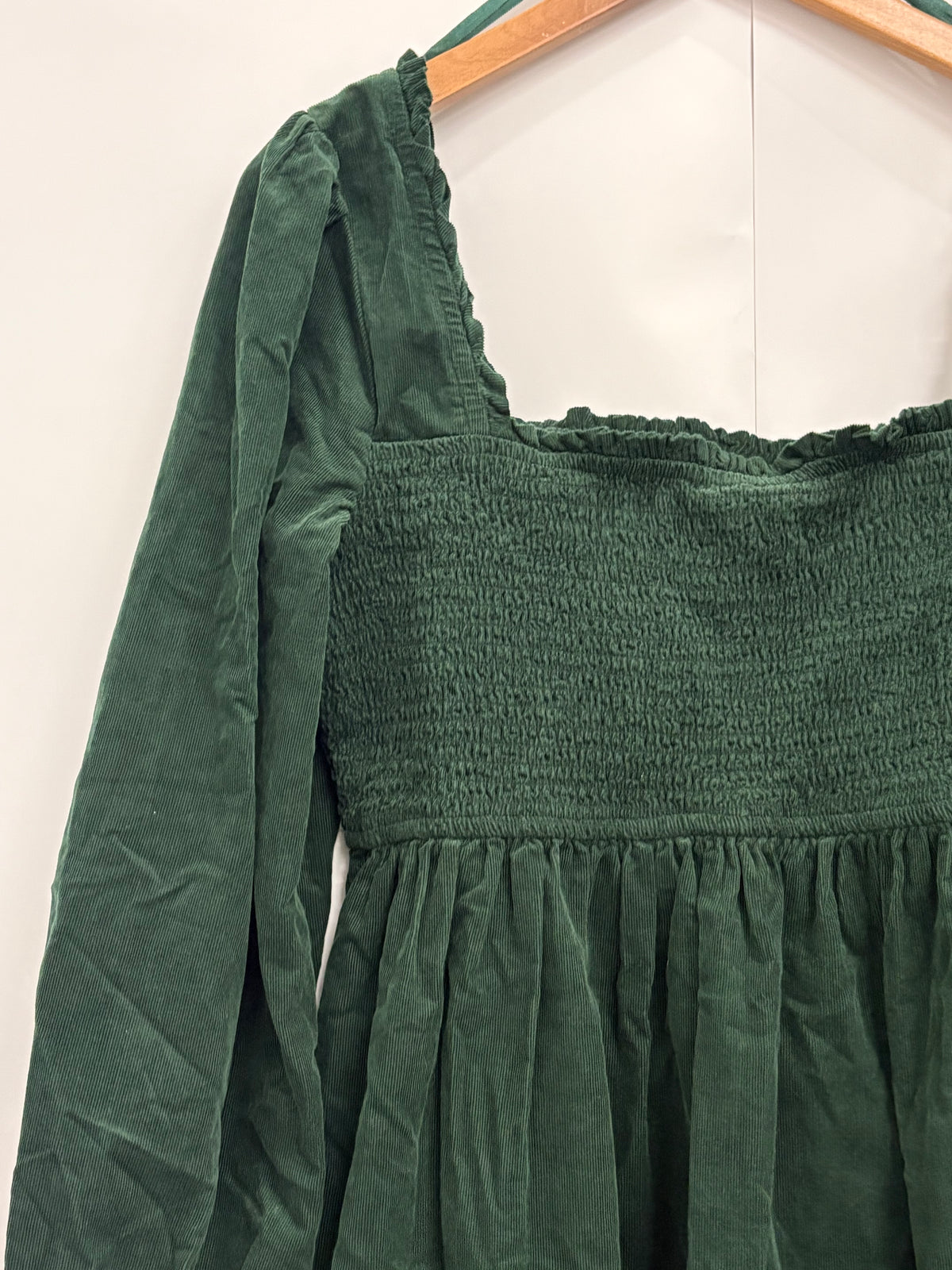 Nobody's Child Green Balloon Sleeve Cord Tiered Elsa Mini Dress Size 14