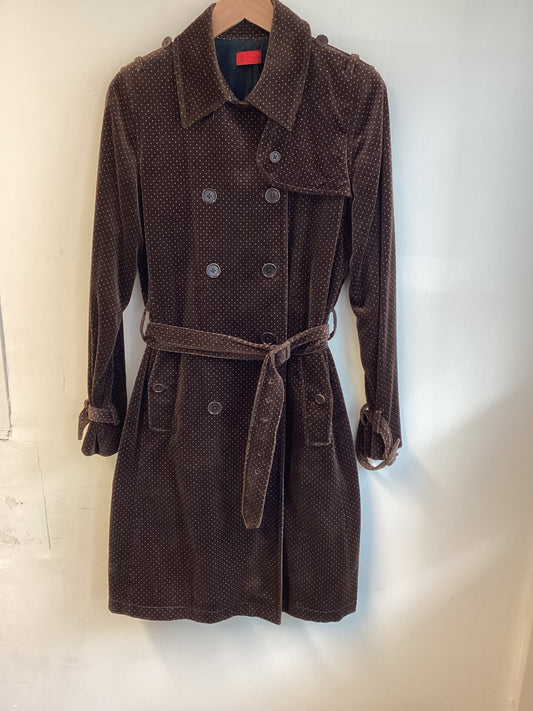 Pringle Scotland, Brown and Cream Polka Dot Coat with Belt, Size 12, Cotton, Autumn