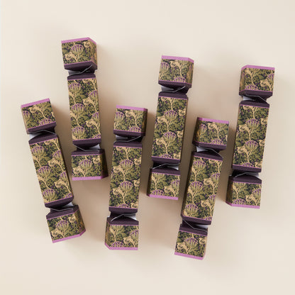 Six Christmas crackers in vintage thistle print