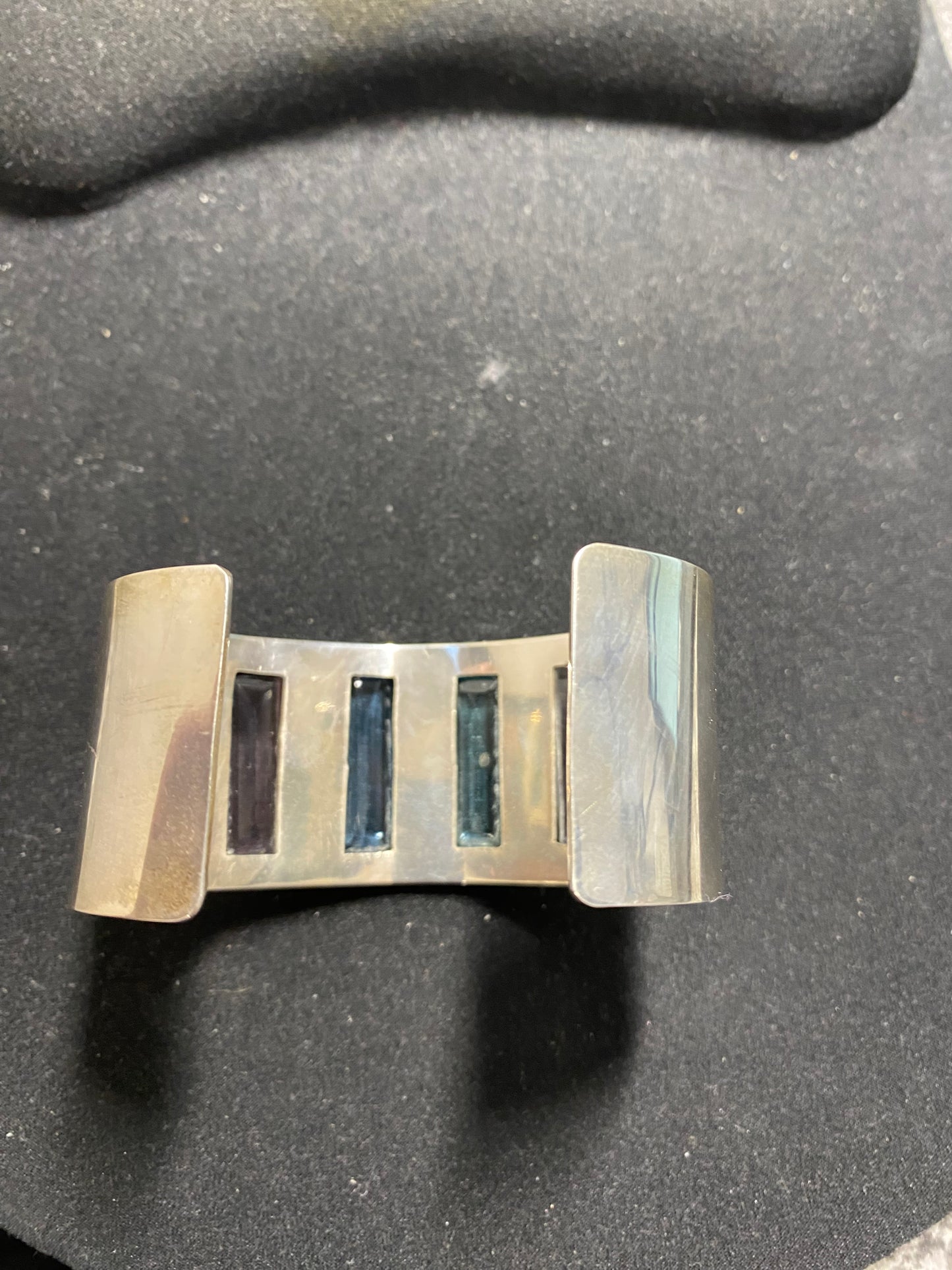 Kevin Oliver Vintage Silver 925 Cuff Bracelet with Rectangular Multi Coloured Stones