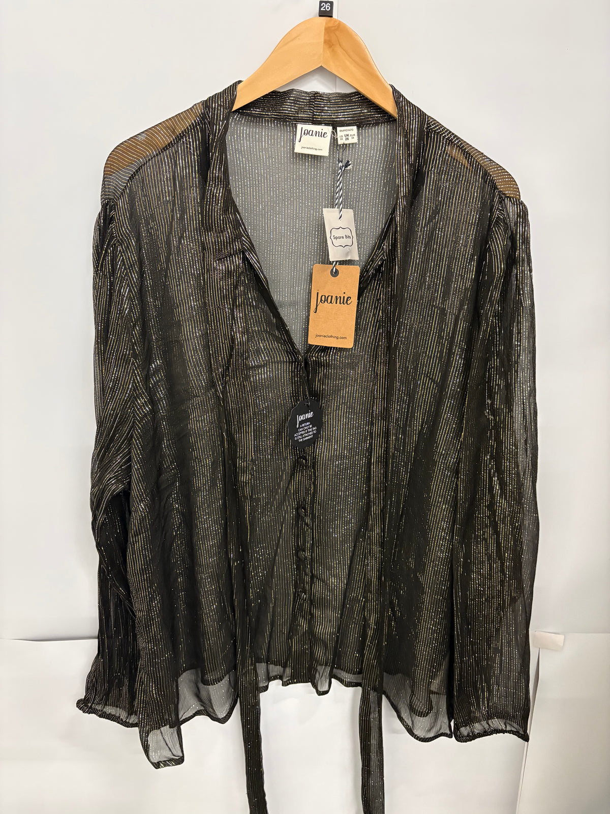 Joanie Clothing Women's Sheer Tie-Neck Metallic Blouse Size 26 - BNWT