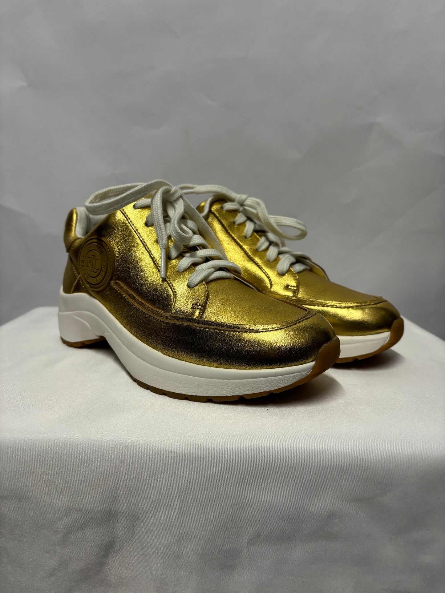 Ralph Lauren Gold Metallic Low Reaghan Trainers 4.5